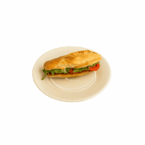 lonche de machaca en bolillo con jitomate, cebolla y aguacate.