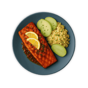 Martes de pescado al achiote y naranja agria, con chayote al vapor y quinoa
